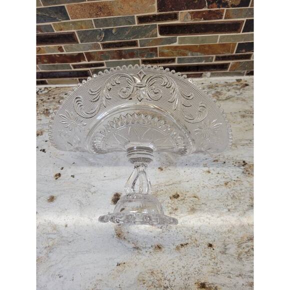 Vintage Westmoreland Princess Feather Banana Stand, Clear Scroll Pedestal - Picture 4 of 6